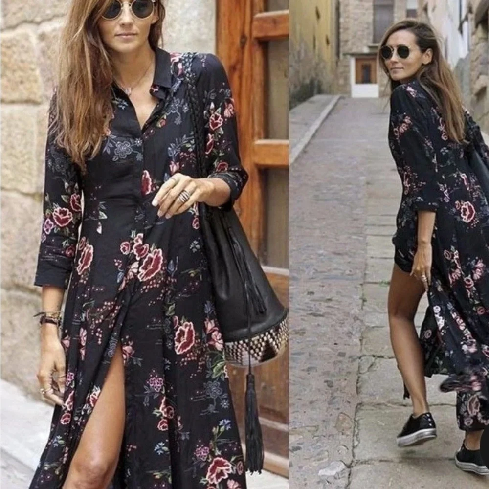 NWOT Elegant Zara trafaluc collection Multicolor Floral Long Sleeve Dress in XS - Picture 13 of 15